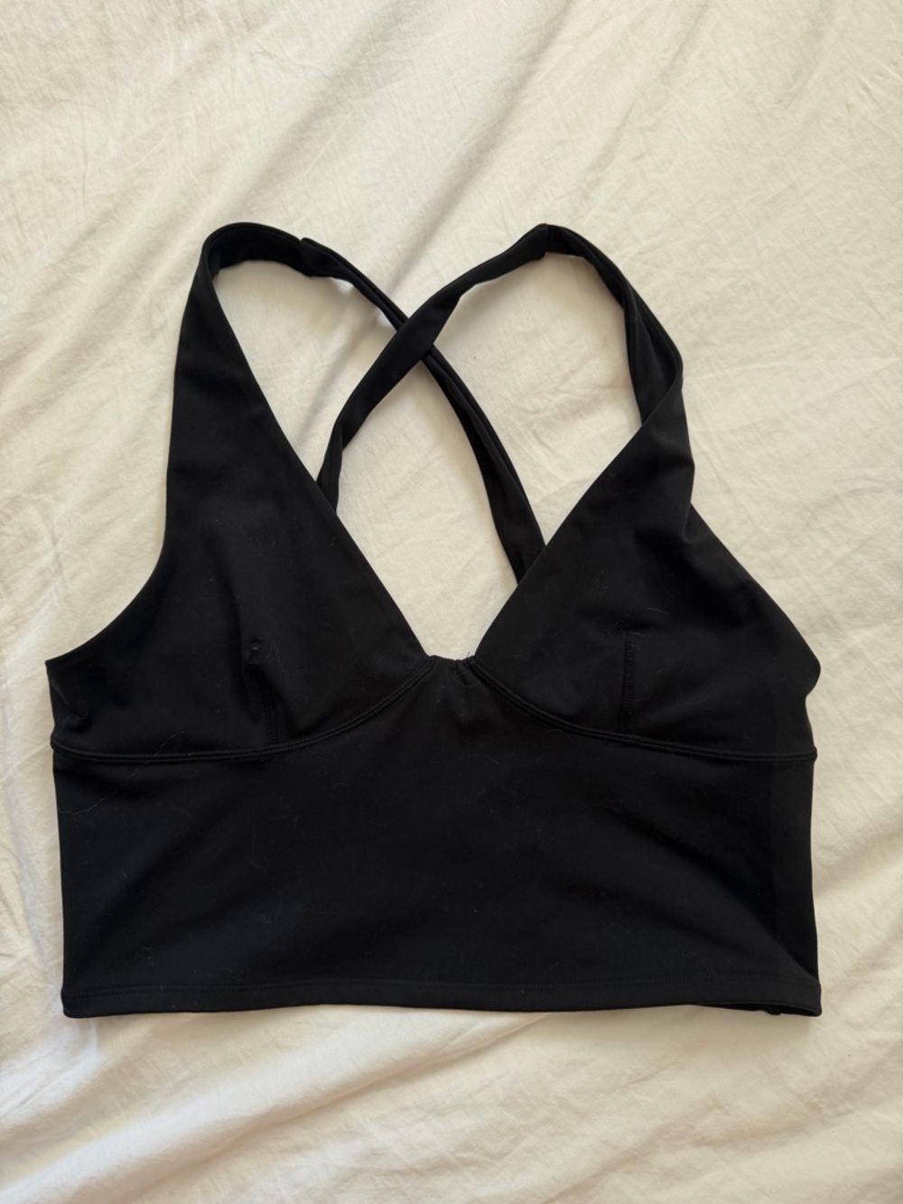 L space revolve black longline sports bra supportive seaming criss cross back